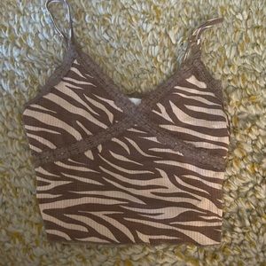 Brown Zebra Striped Top with Lace